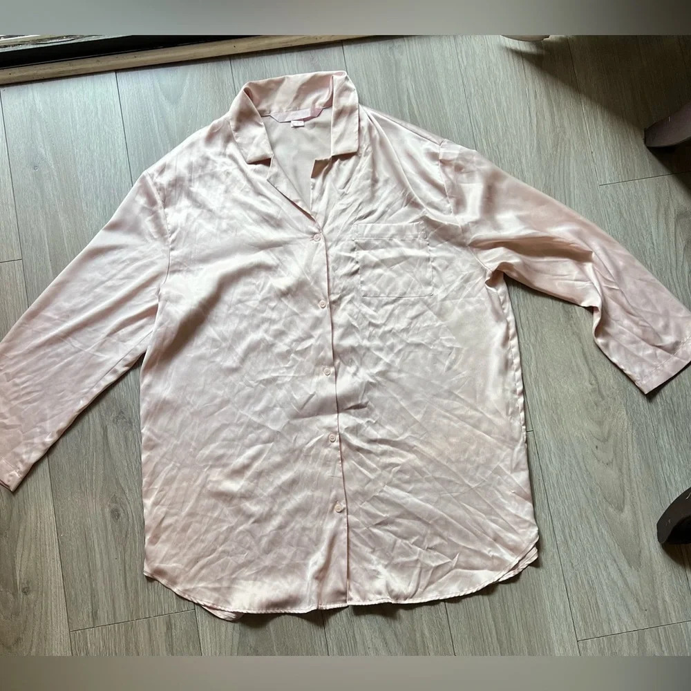 VICTORIAS SECRET SZ L SLEEP SHIRT BUTTON-UP LONG-SLEEVE NIGHTGOWN PAJAMAS